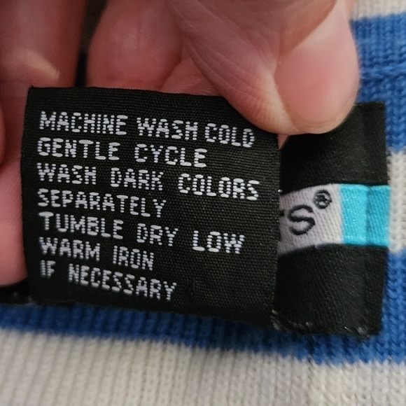 Requirements Blue White Stripe Button Cowl Neck Top 3/4 Sleeve Women's Small S - Picture 6 of 6